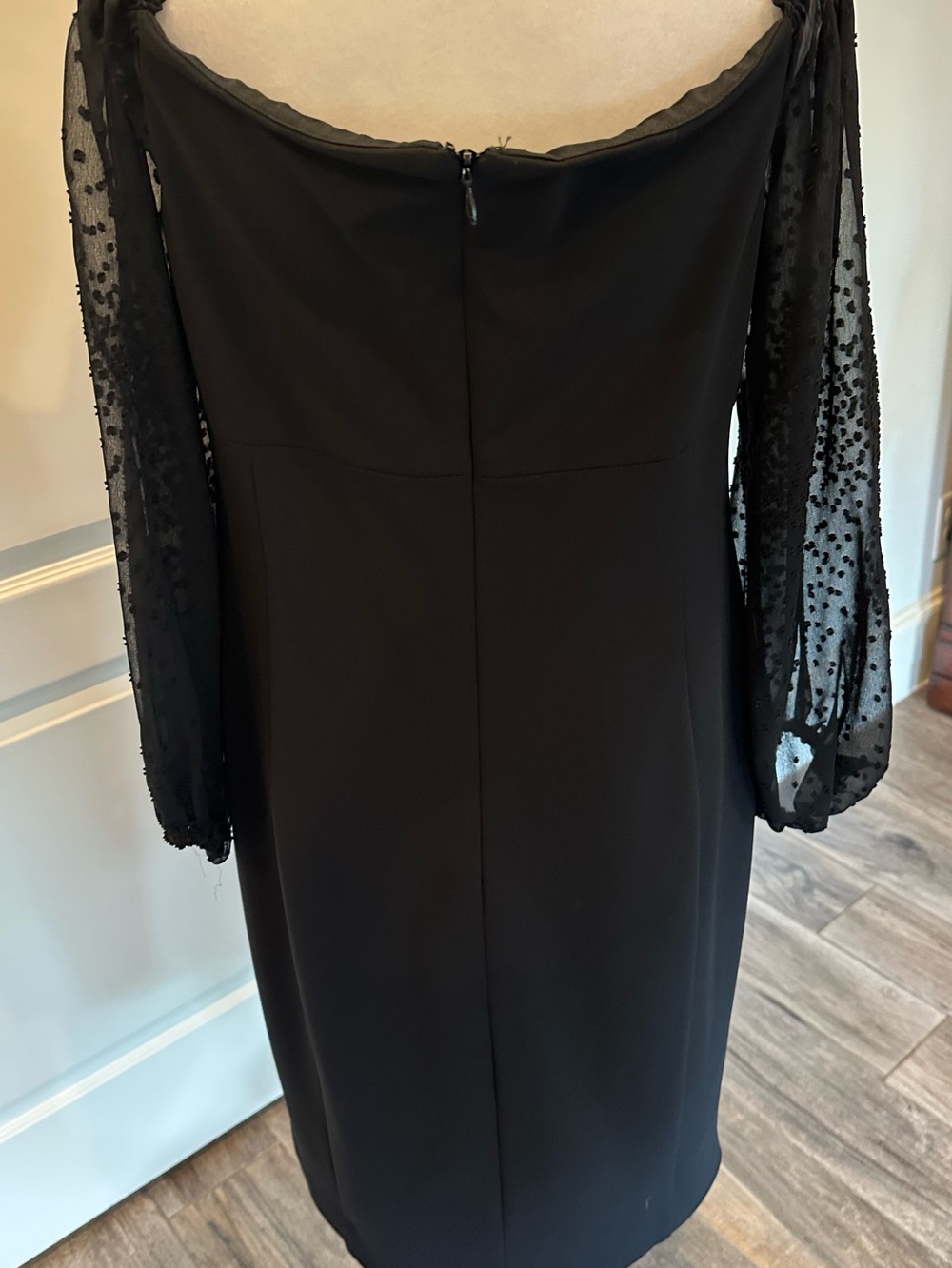 Ralph Lauren Black Off-Shoulder Dress with Sheer Polka Dot Sleeves